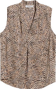 KASPER Abstract Print Pleated Sleeveless Top