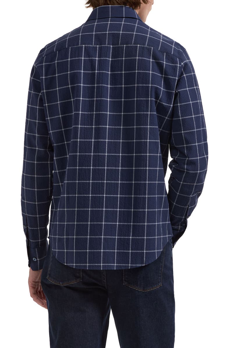 Bugatchi Axel Shaped Fit Stretch Cotton Button-Up Shirt, Alternate, color, Navy