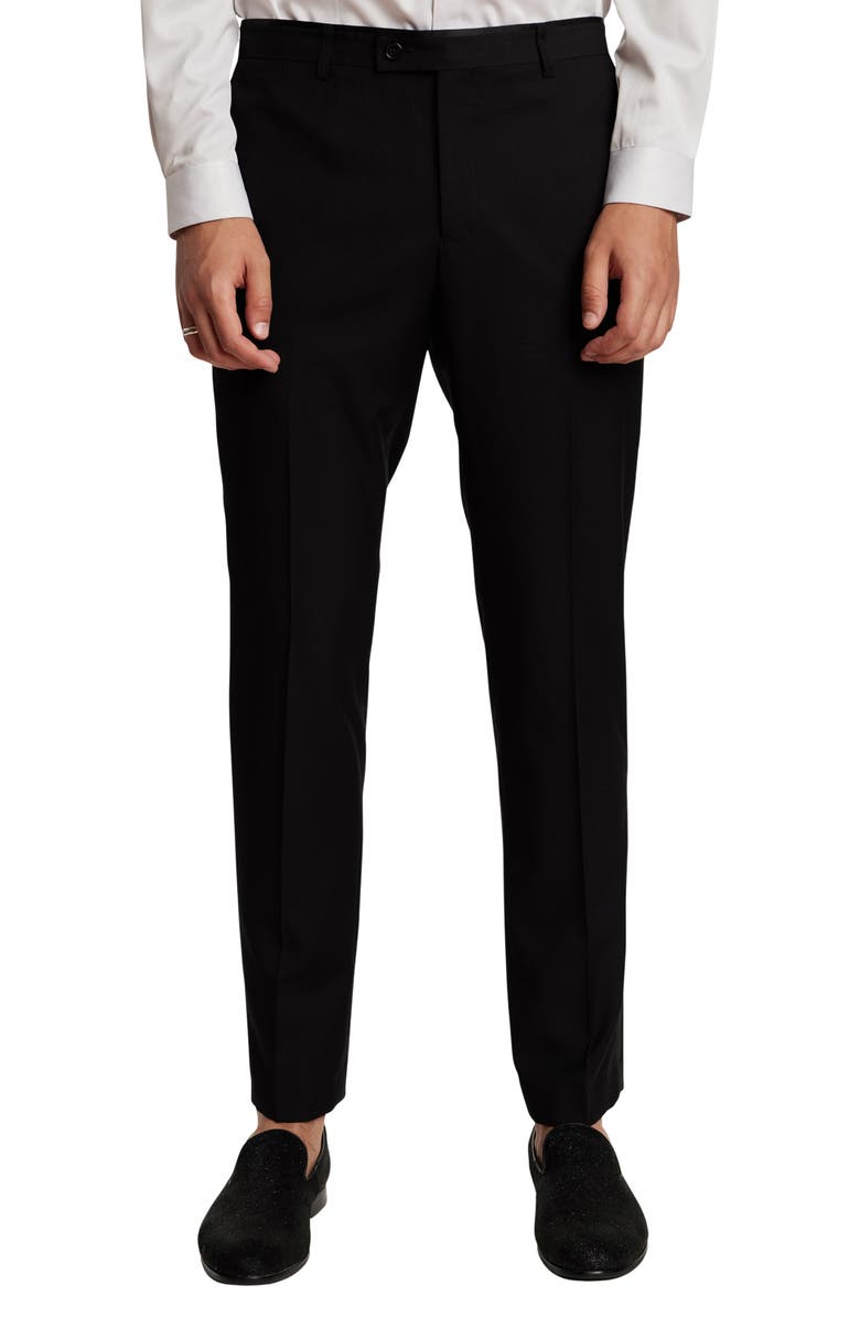 PAISLEY & GRAY Sloane Slim Fit Tuxedo Pants, Main, color, Black Stretch
