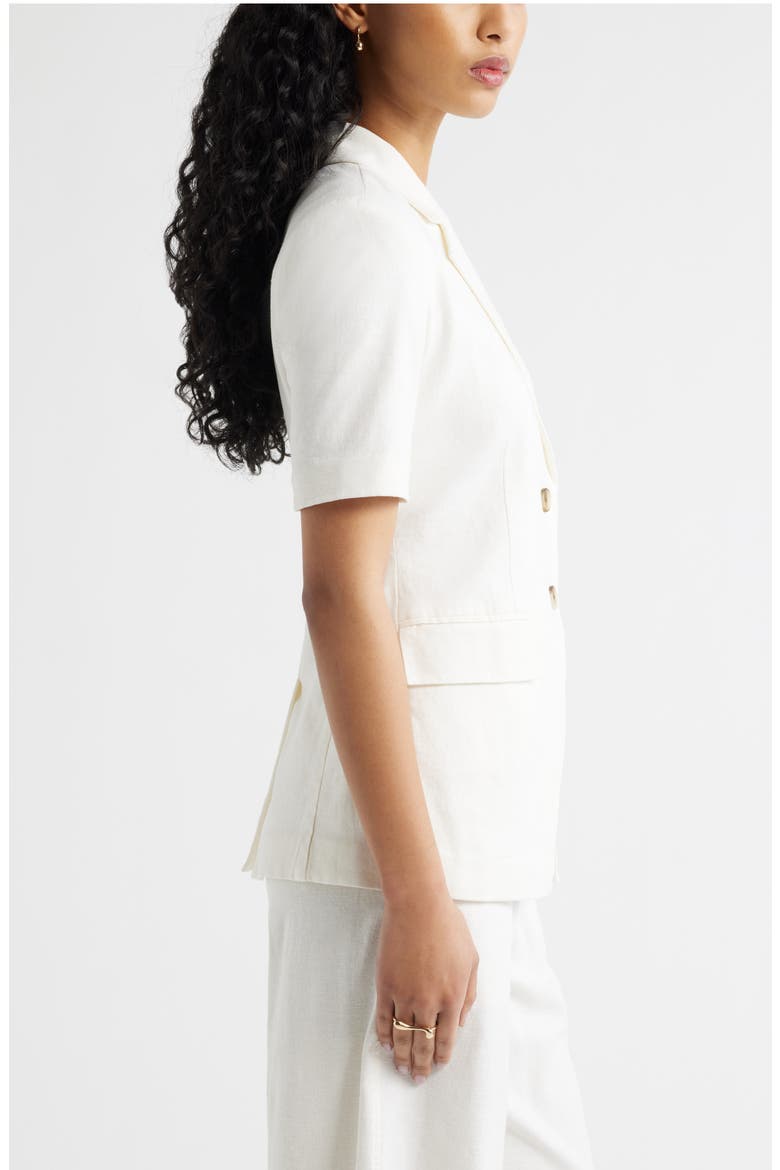 Short Sleeve Linen Blend Blazer, Alternate, color, WHITE