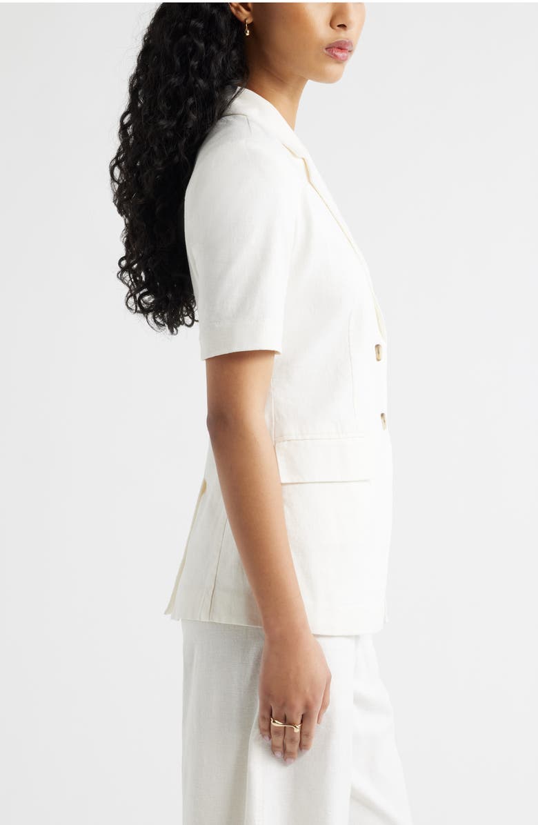 Open Edit Short Sleeve Linen Blend Blazer, Alternate, color, White