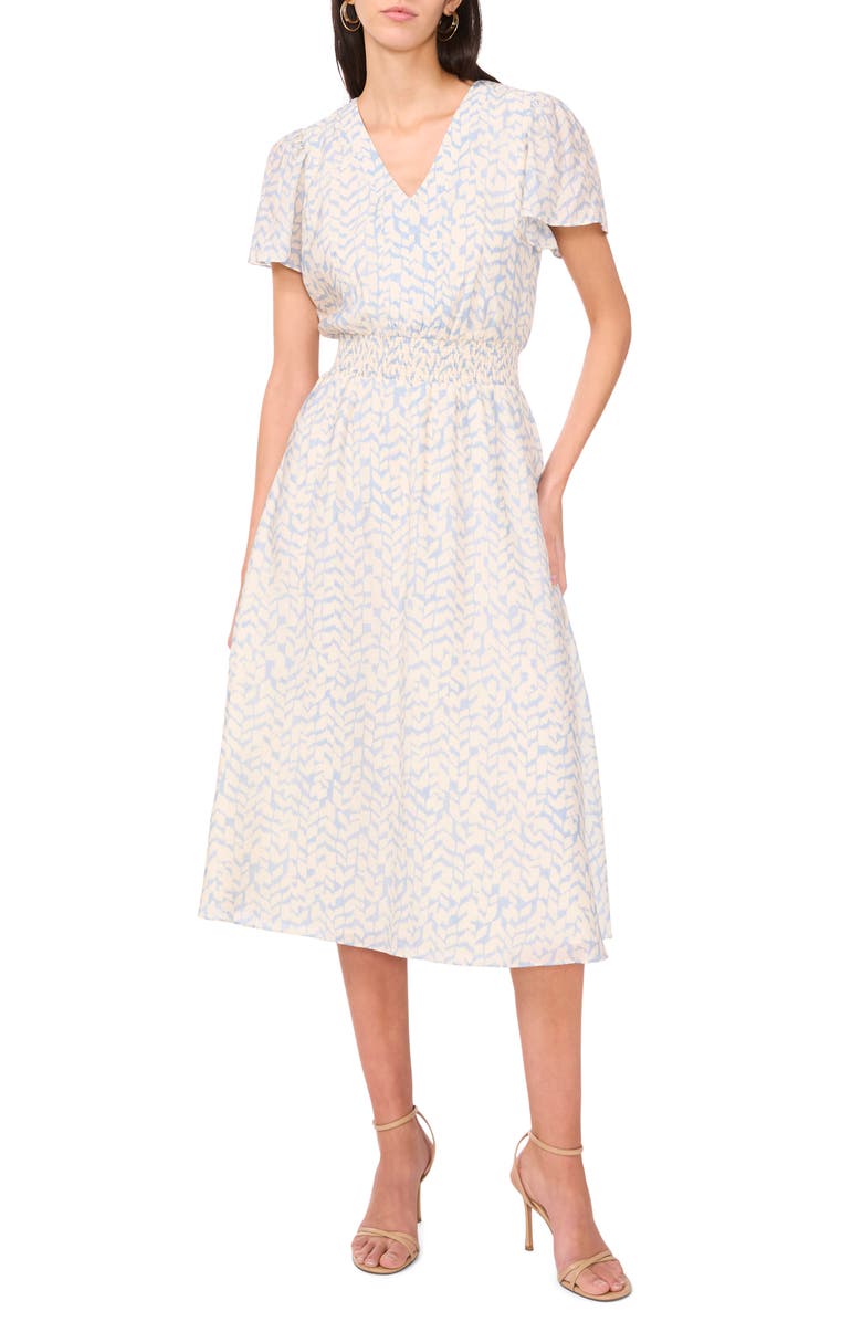 Vince Camuto Abstract Print Flutter Sleeve Midi Dress, Main, color, Lake Breeze