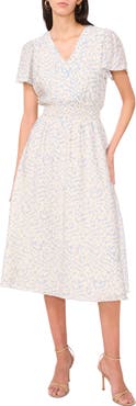 Vince Camuto Abstract Print Flutter Sleeve Midi Dress