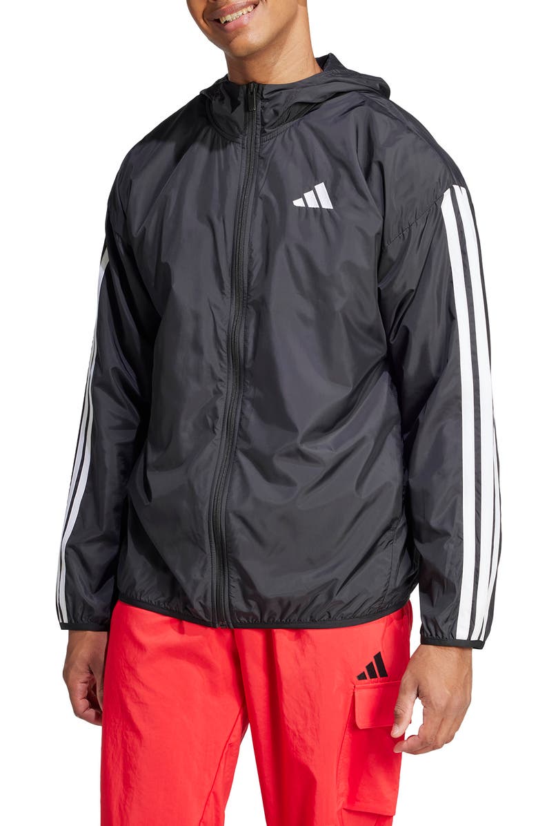 adidas Essential 3-Stripes Hooded Windbreaker, Main, color, Black/ White