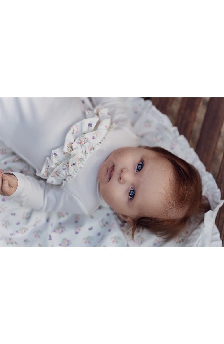 Manière Floral Ruffle Cotton Footie, Alternate, color, White