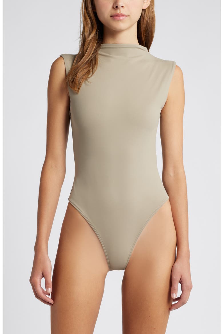 Funnel Neck Double Layer Bodysuit, Alternate, color, GREY CHIA
