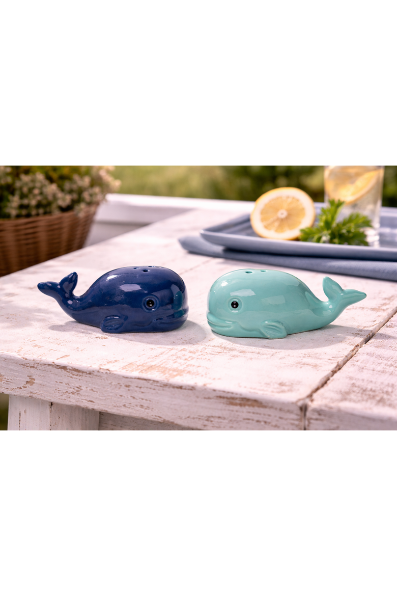 Blue Whales 2-Piece Ceramic Salt & Pepper Shaker Set, Alternate, color, Blue