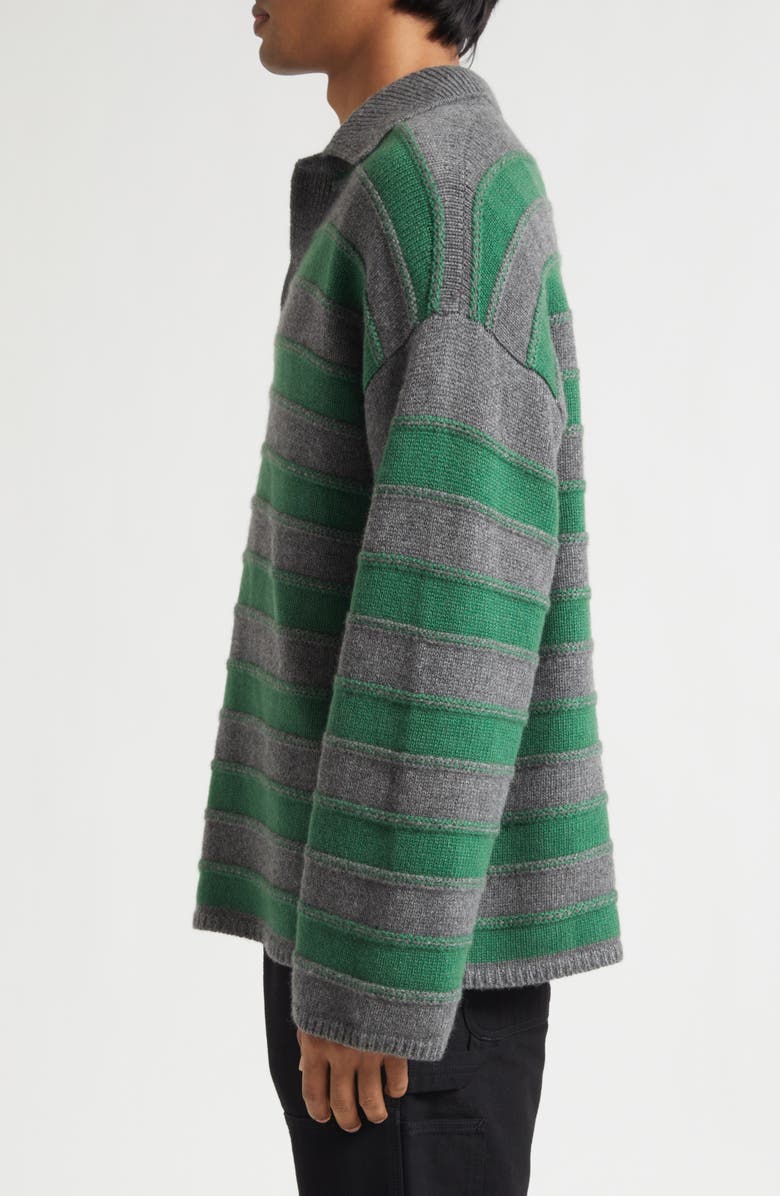 The Elder Statesman Dume Stripe Cashmere Rugby Sweater, Alternate, color, Fern/ Granite