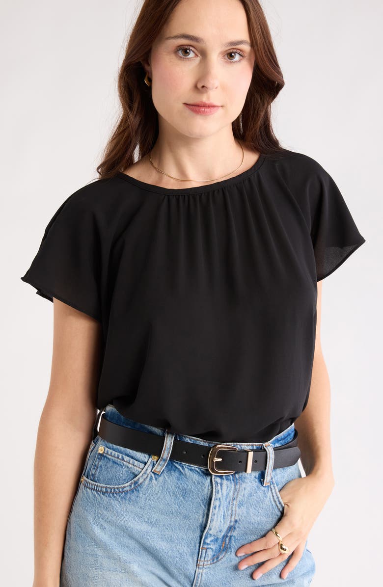 NORDSTROM RACK Gathered Neck Top, Alternate, color, Black