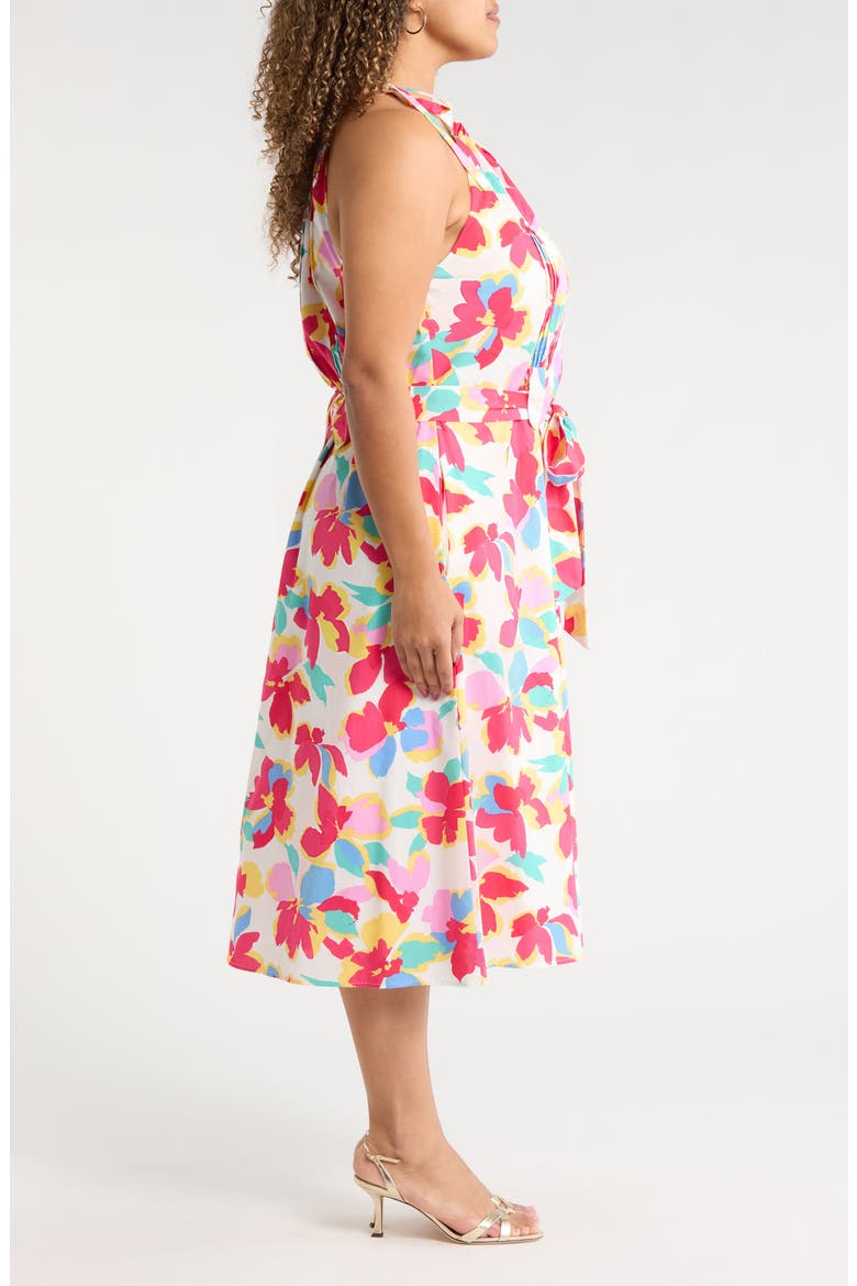Yani Luvi Belted Floral Sleeveless Midi Dress, Alternate, color, FUCHSIA-MULTI