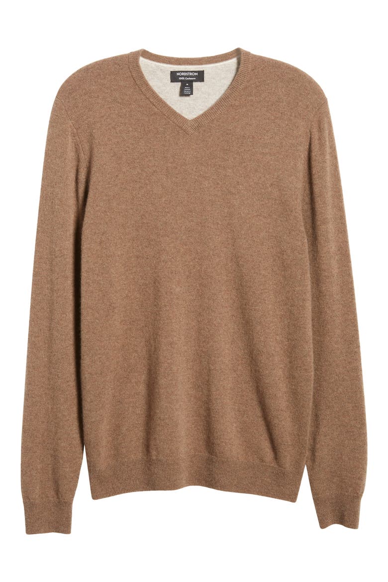 V-Neck Cashmere Sweater, Alternate, color, BROWN NUTMEG