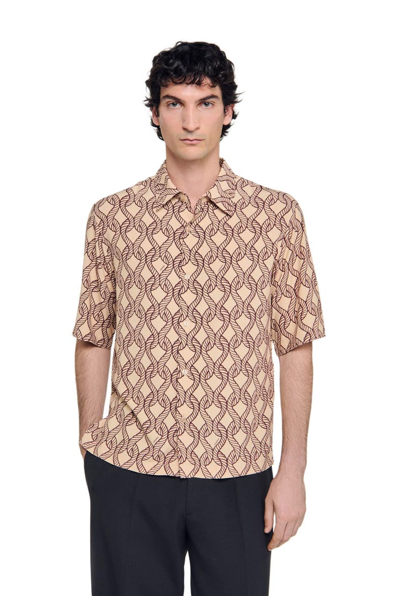 Loose-fit rope print shirt, Alternate, color, Butter cream
