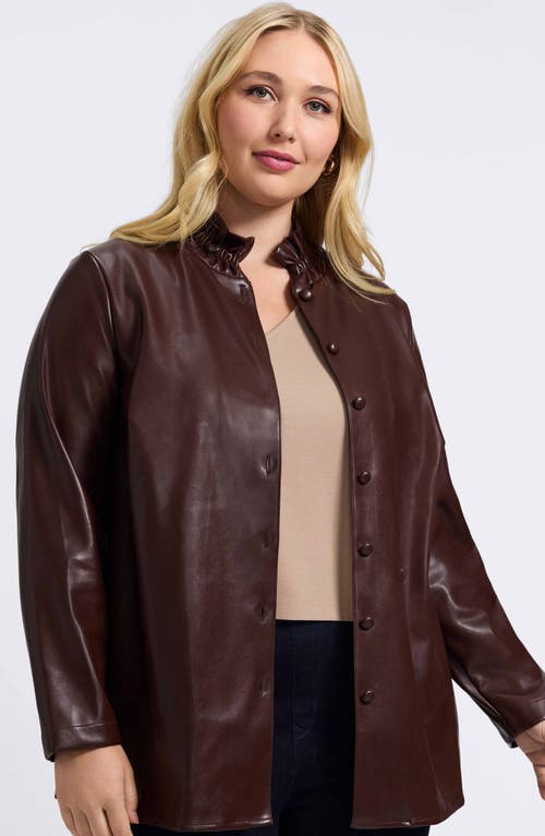 Foxcroft Carolina Faux Leather Button-up Shirt Jacket In Brown