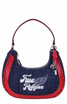 True Religion Wing Motif Denim Hobo Bag