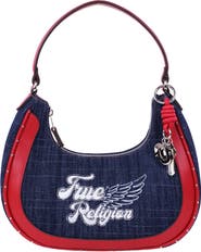 True Religion Wing Motif Denim Hobo Bag