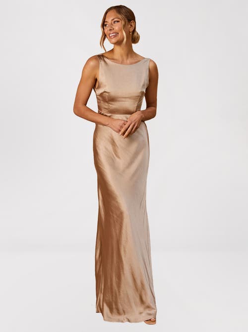 Six Stories Cowl Back Satin Bridesmaid Dress In Neutral