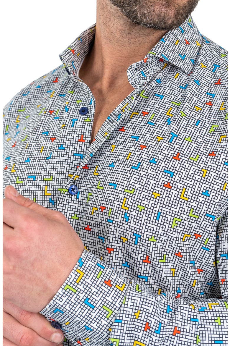 Einstein Stretch Tetris Button-Up Shirt, Alternate, color, WHITE