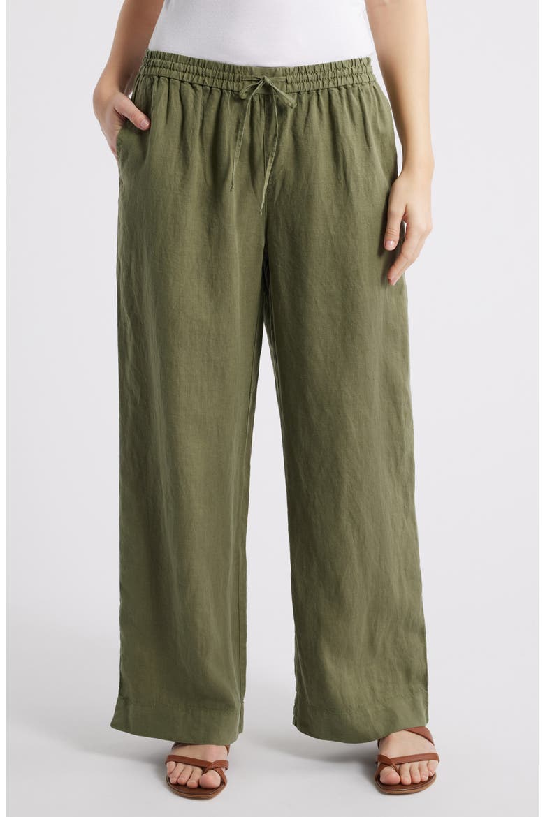Two Palms Easy Linen Drawstring Pants, Main, color, DARK FERN