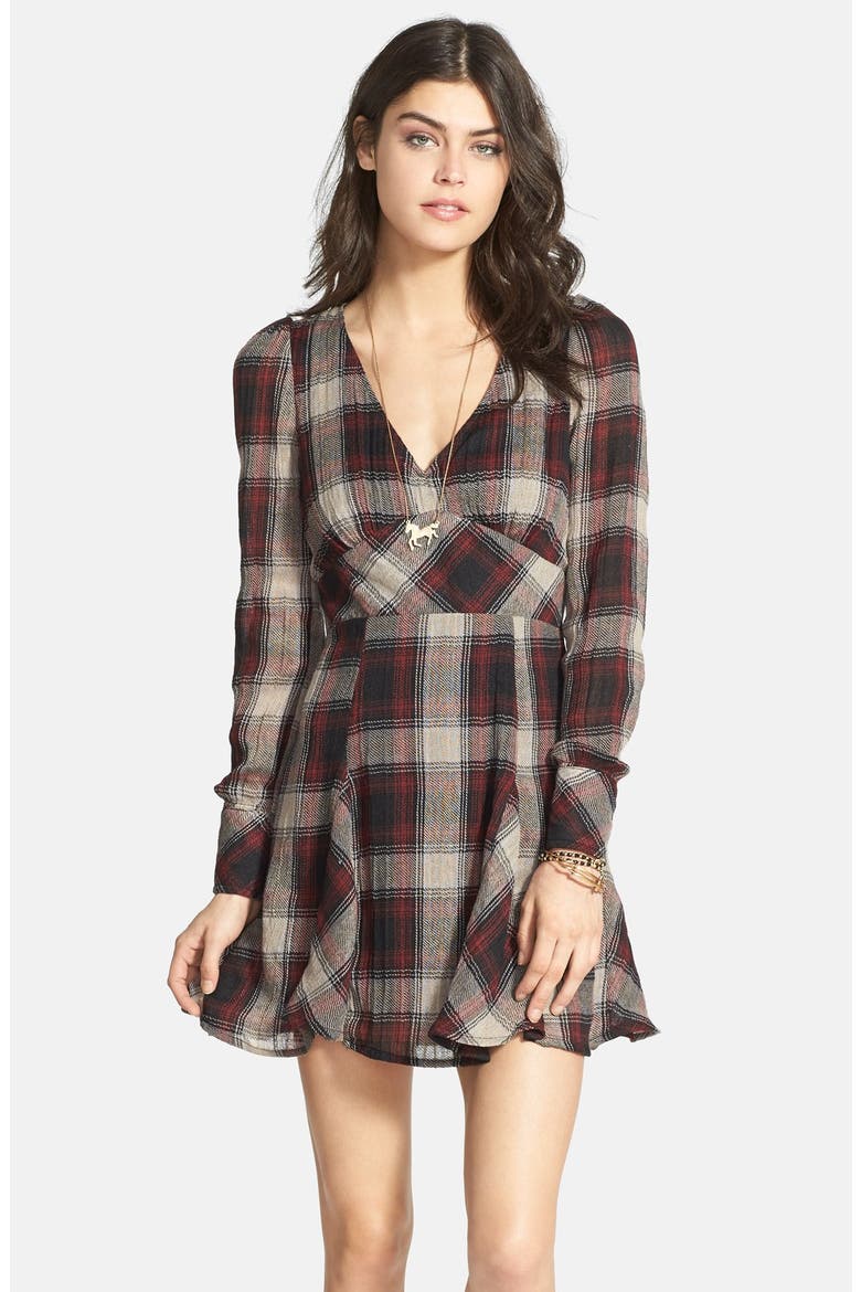'Teen Spirit' Plaid Minidress, Main, color, WASHED BLACK COMBO