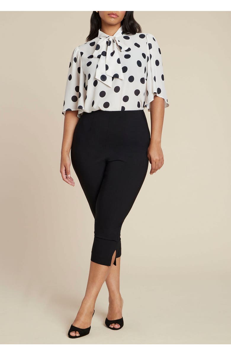 ELOQUII Bow Blouse With Flutter Sleeve, Alternate, color, Dot Bone