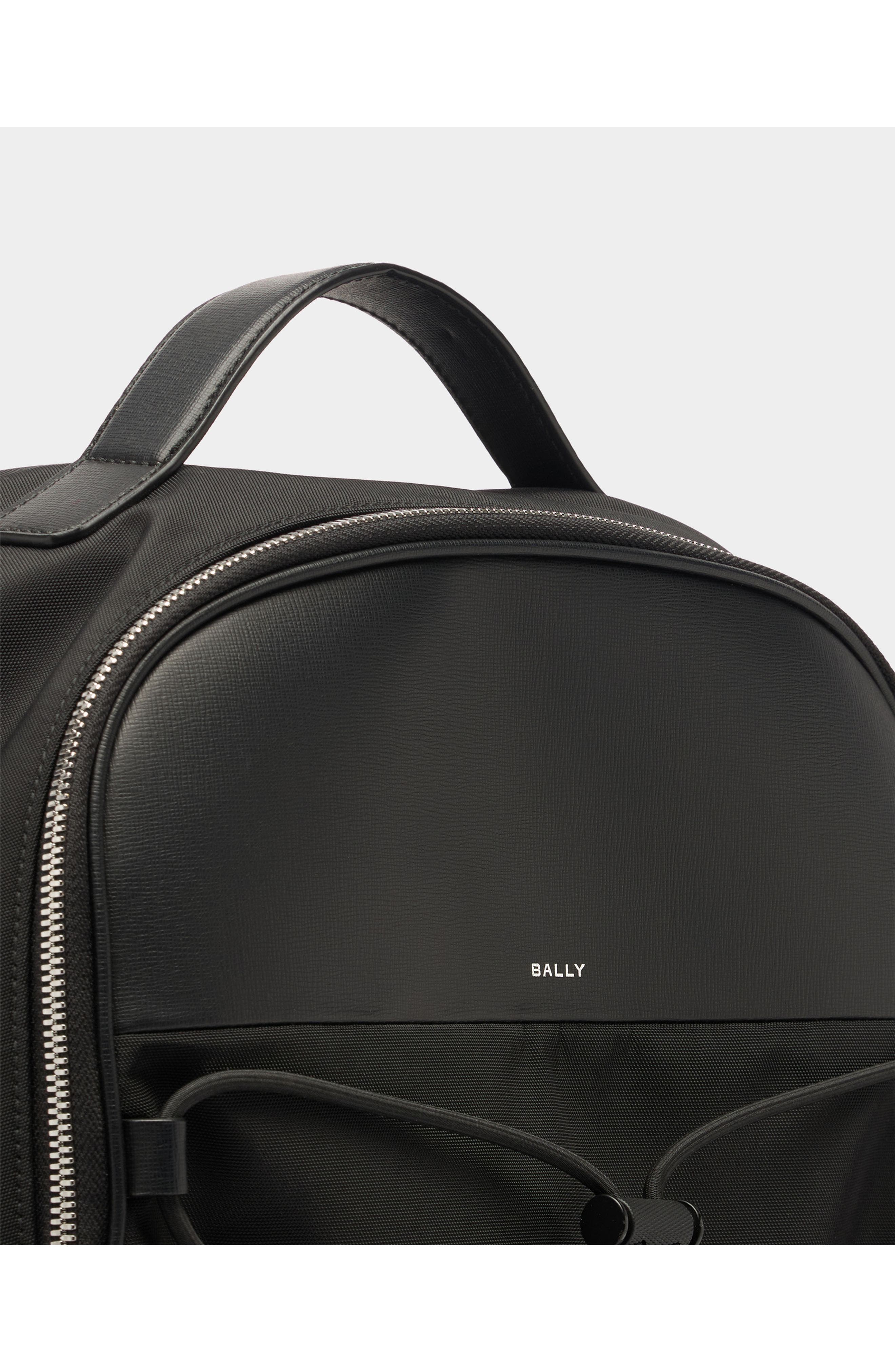 Bally Backpack in Nylon and Recycled Leather, Alternate, color, Black
