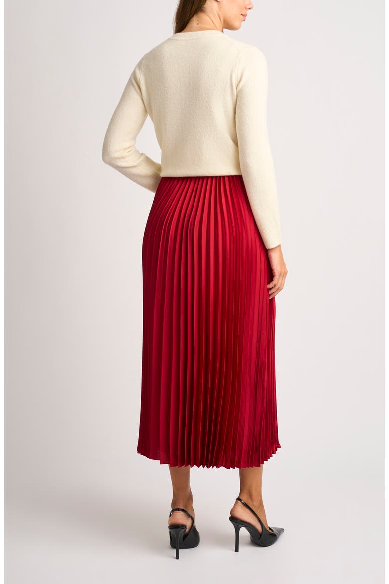 Pleated Crepe Midi Skirt, Alternate, color, BRIGHT RED