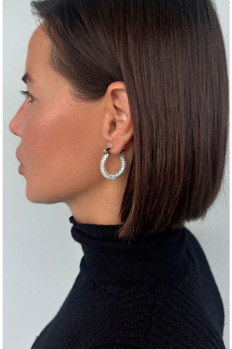 Chubby Crystal Hoop Earrings, Alternate, color, SILVER