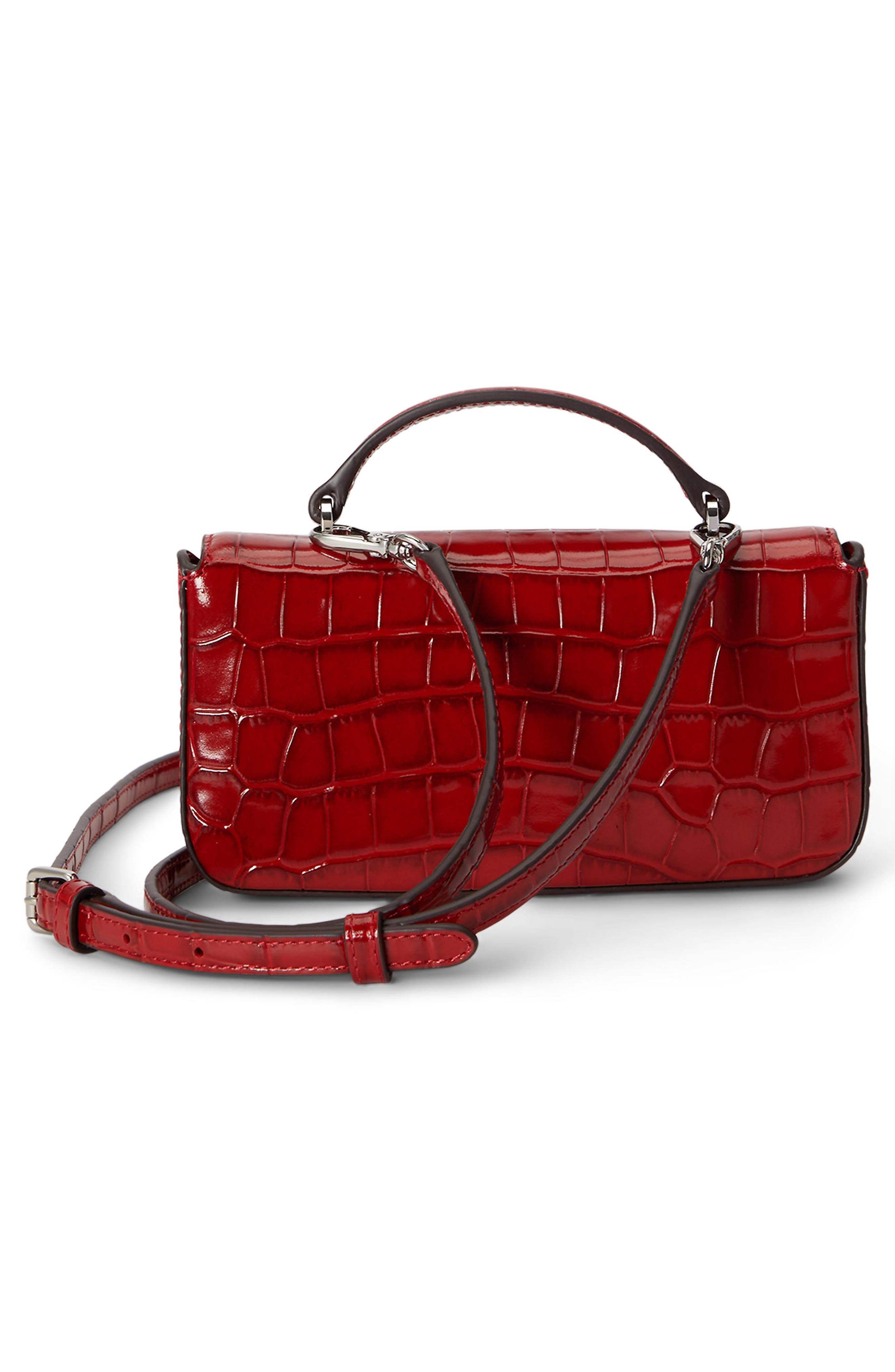 Marcy Croc Embossed Leather Top Handle Bag, Alternate, color, RED