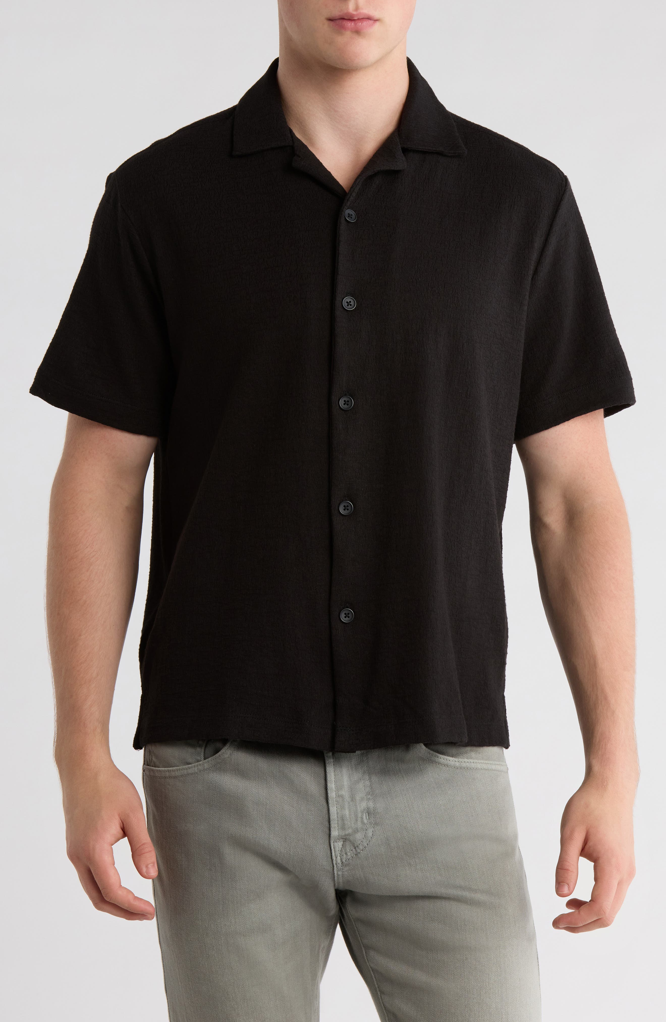 DENIM AND FLOWER Relaxed Fit Textured Camp Shirt