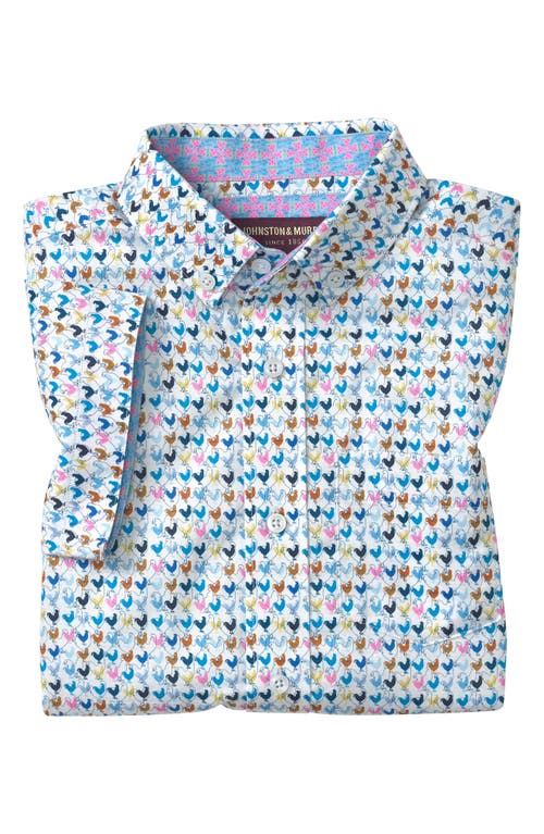 Johnston & Murphy Kids' Rooster Print Short Sleeve Button-up Shirt In White