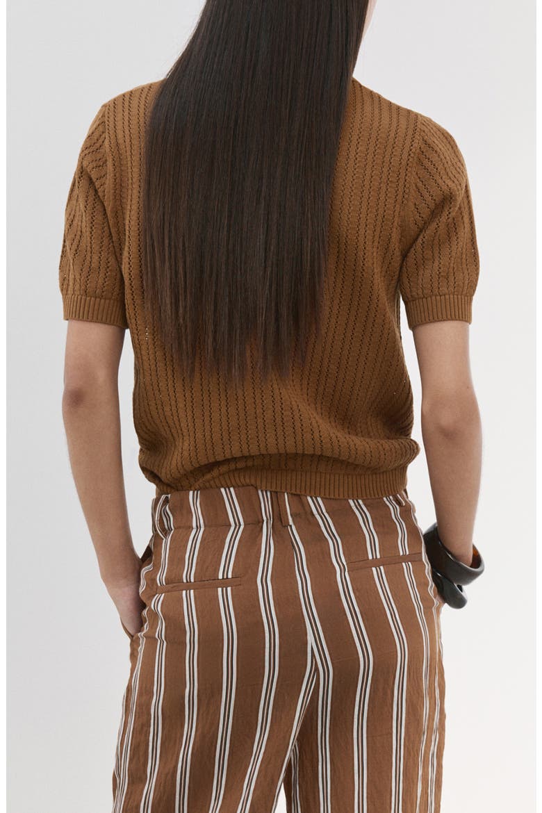 Open Stitch Cotton Polo Sweater, Alternate, color, CARAMEL