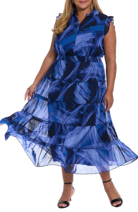 Flutter Sleeve Tiered Maxi Dress (Plus)