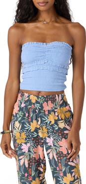 O'Neill Dedra Smocked Ruffle Strapless Crop Top