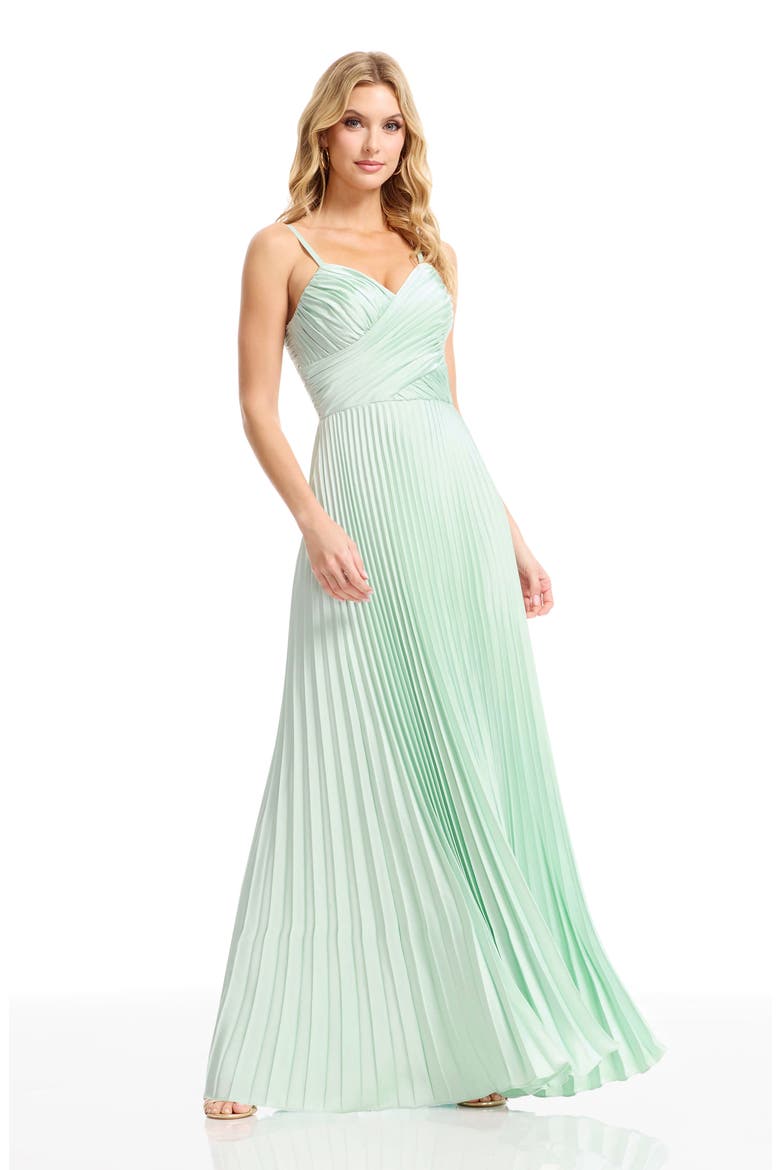 Pleated Satin Gown, Alternate, color, MINT