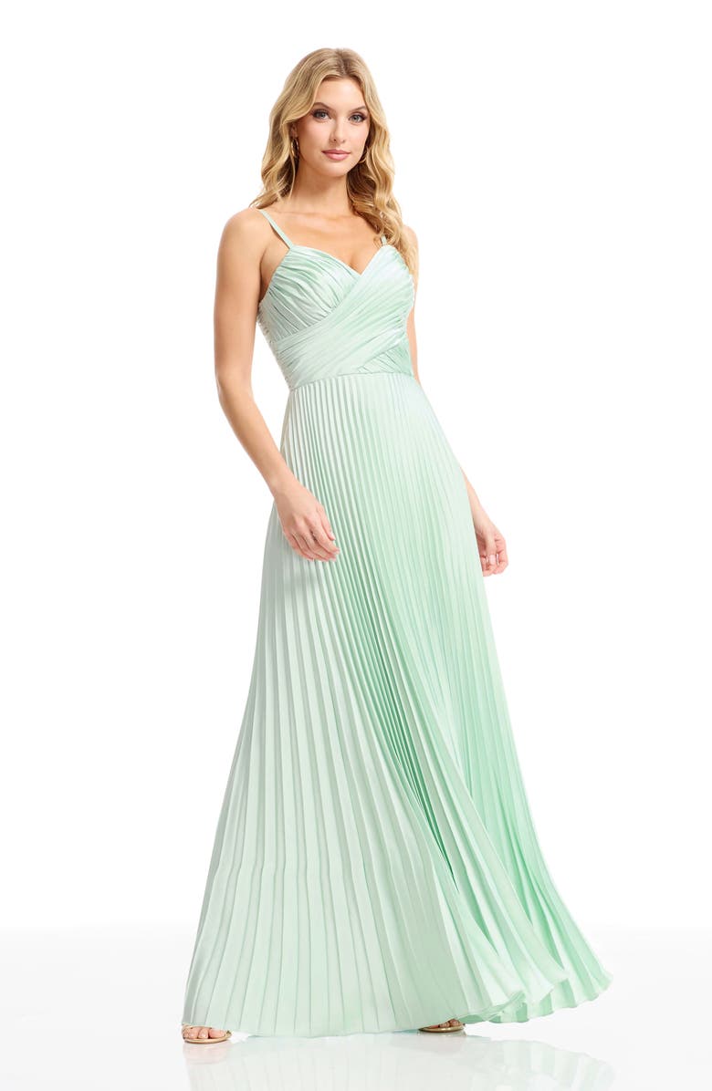 Dress the Population Pleated Satin Gown, Alternate, color, Mint
