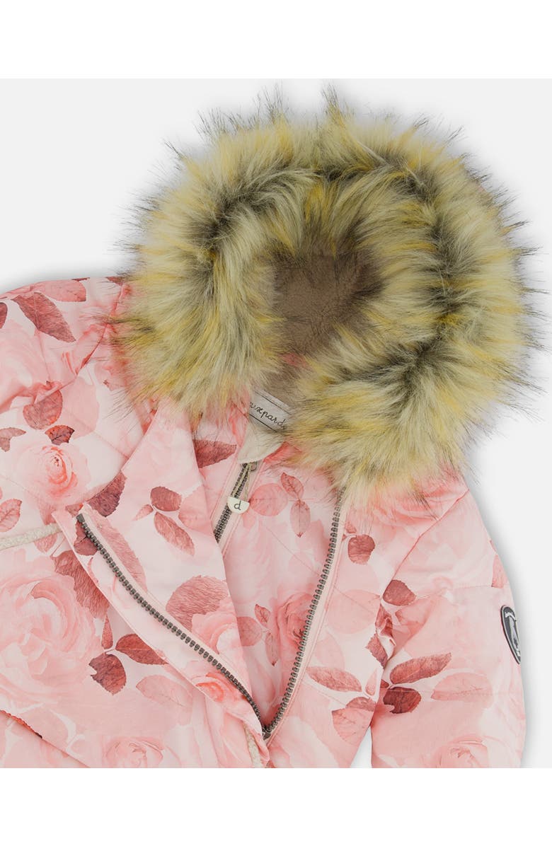 Deux par Deux Baby Girl's One Piece Baby Hooded Snowsuit Printed Roses Designed For Car Seat, Alternate, color, 