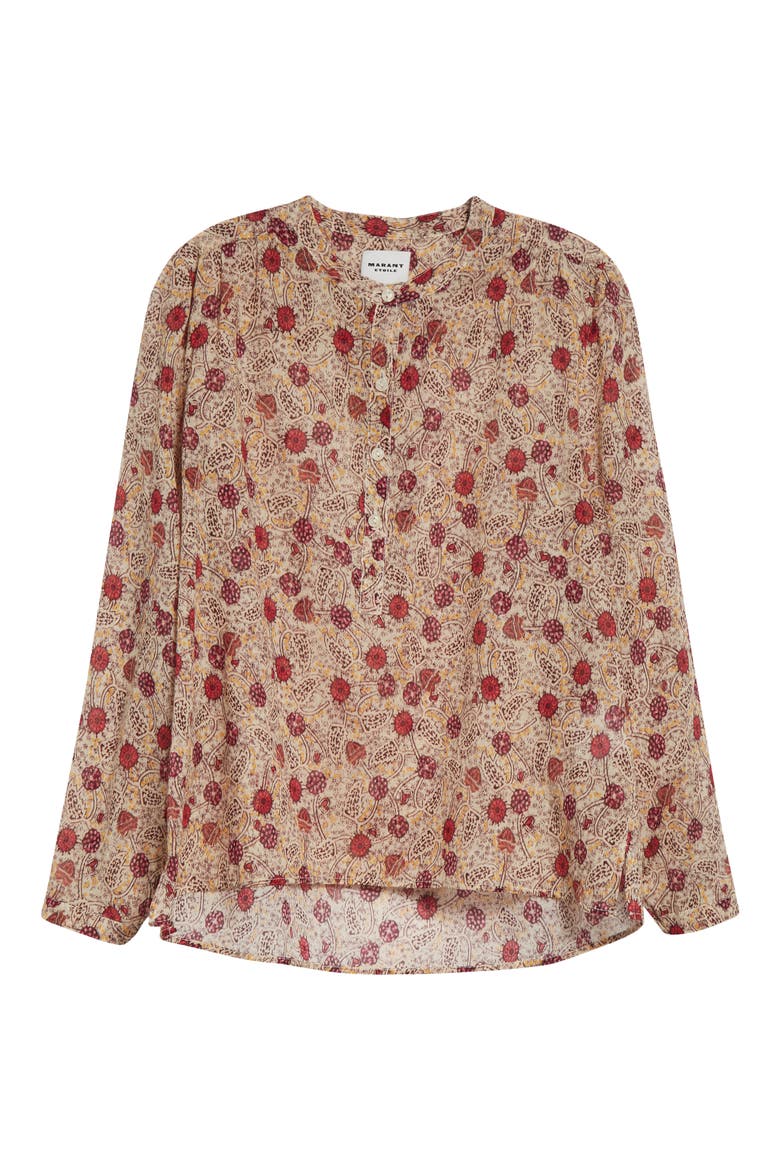 Maria Print Cotton Button-Up Shirt, Alternate, color, ECRU/ RASPBERRY