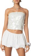 EDIKTED Samara Strapless Sequin Top