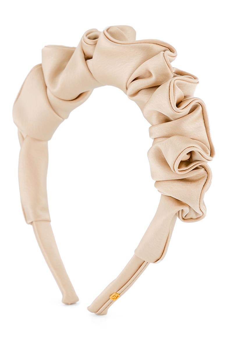 Gathered Satin Headband, Main, color, BEIGE