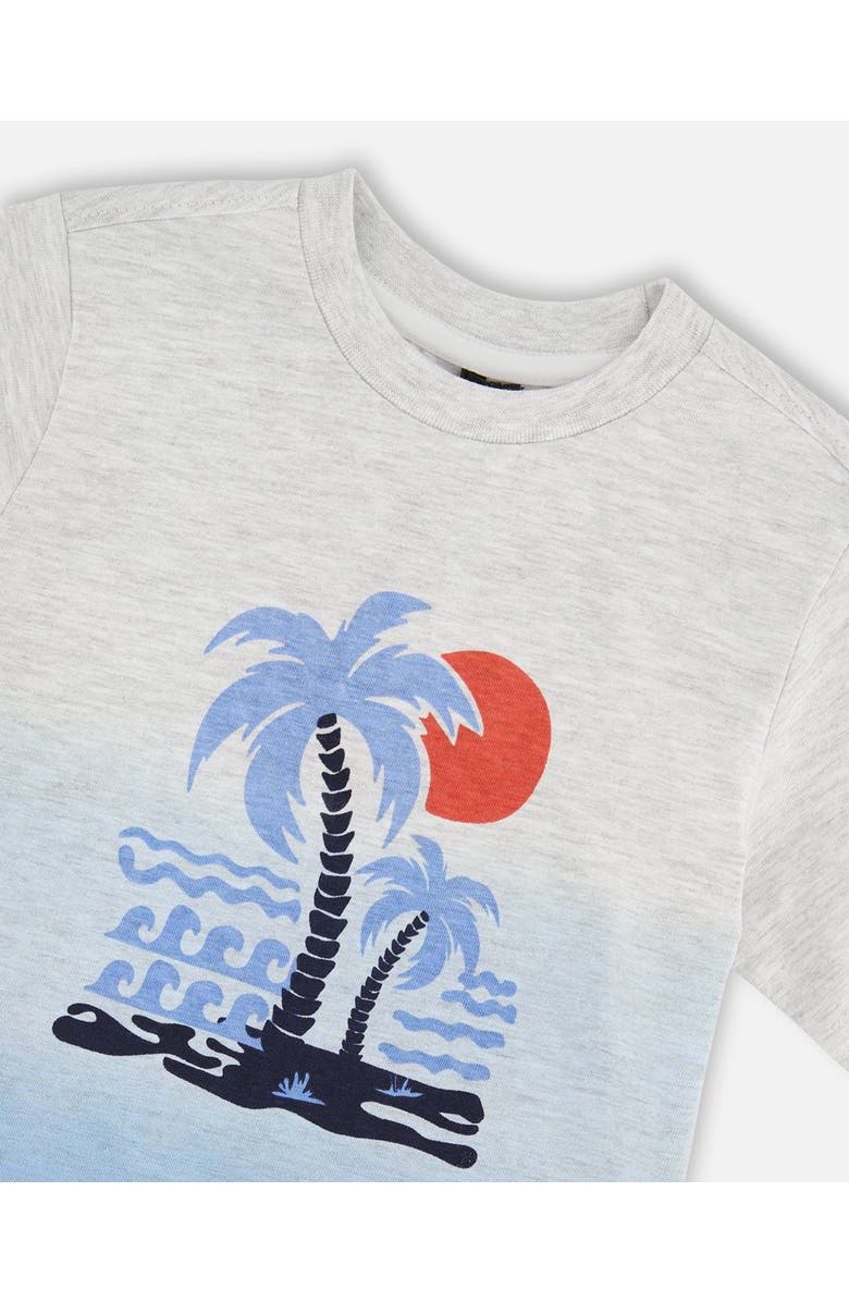 Deux par Deux Organic Cotton Short Sleeve Beach Graphic Gradient T-Shirt, Alternate, color, Grey Mix To Blue Gradient