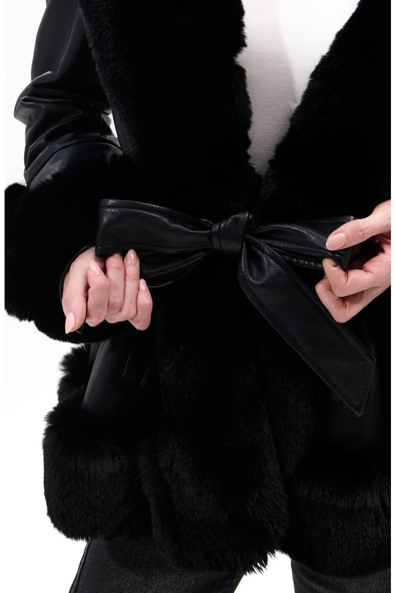 Faux Leather & Faux Fur Jacket, Alternate, color, BLACK