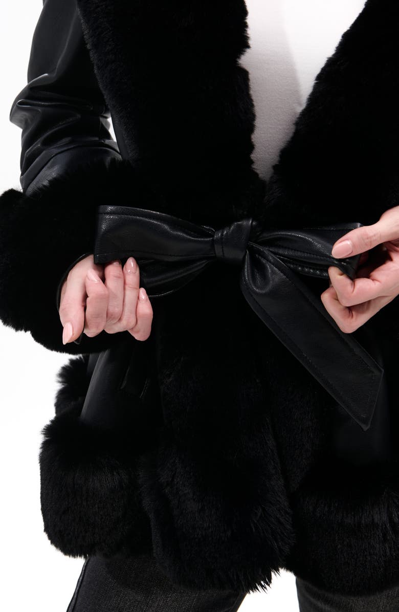 AZALEA WANG Faux Leather & Faux Fur Jacket, Alternate, color, Black