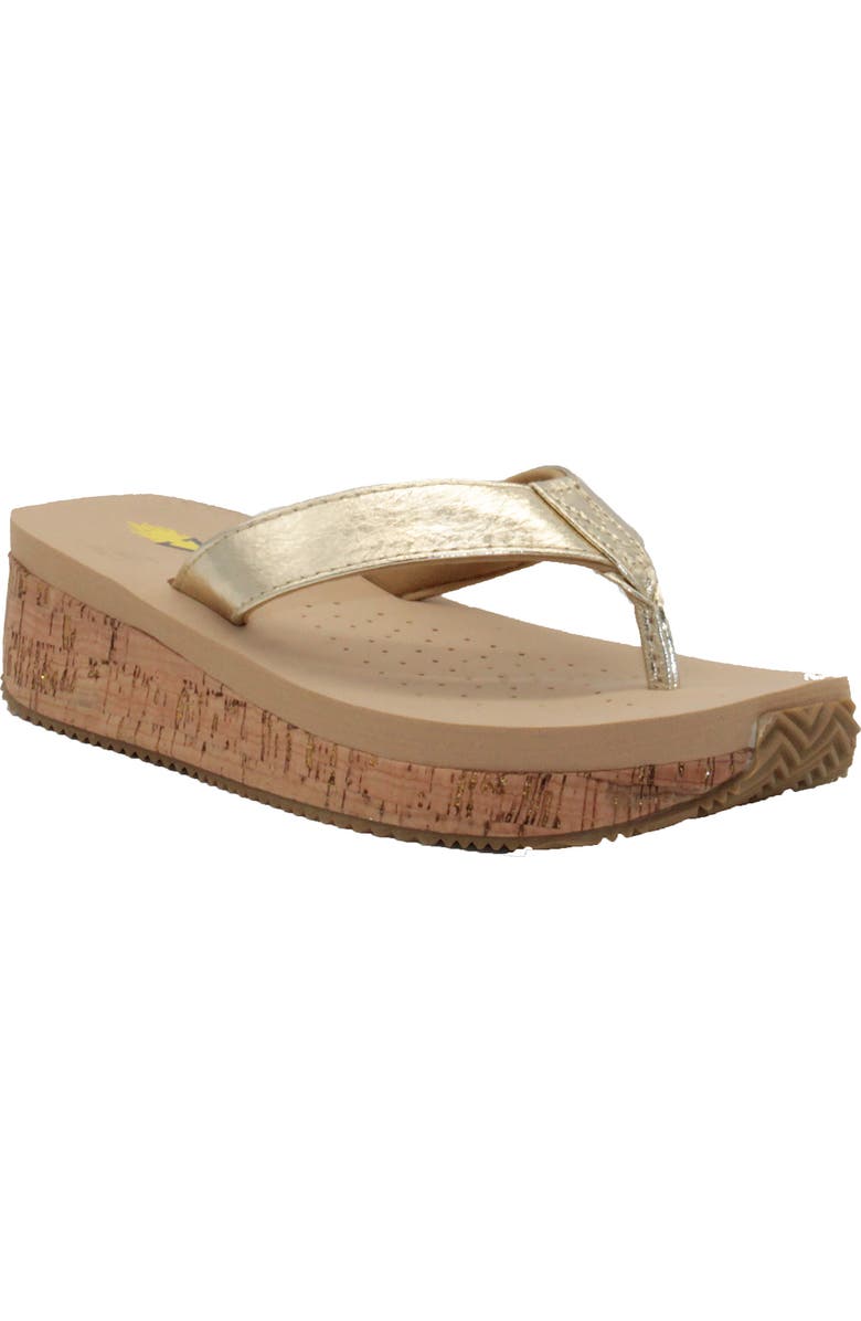 Volatile Neville Platform Flip Flop, Main, color, Gold Faux Leather