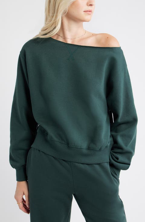 Fleece Detail Off the Shoulder Sweatshirt