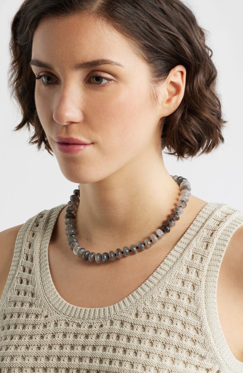 Nordstrom 12mm Beaded Necklace, Alternate, color, Grey- Gold