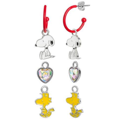 Peanuts Red Hoop Earrings With 6 Interchangeable Dangle Charms