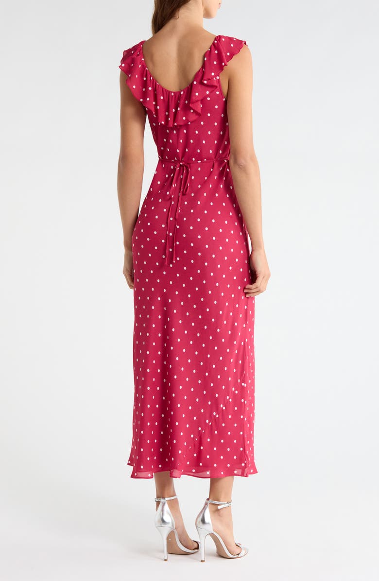 Favorite Daughter The Blossom Ruffle Dot Sleeveless Maxi Dress, Alternate, color, Raspberry/ Ivory Do