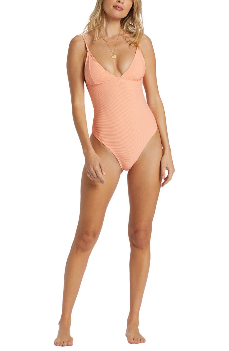 Billabong Tanlines Sage Cutout One-Piece Swimsuit, Alternate, color, Peach Tart