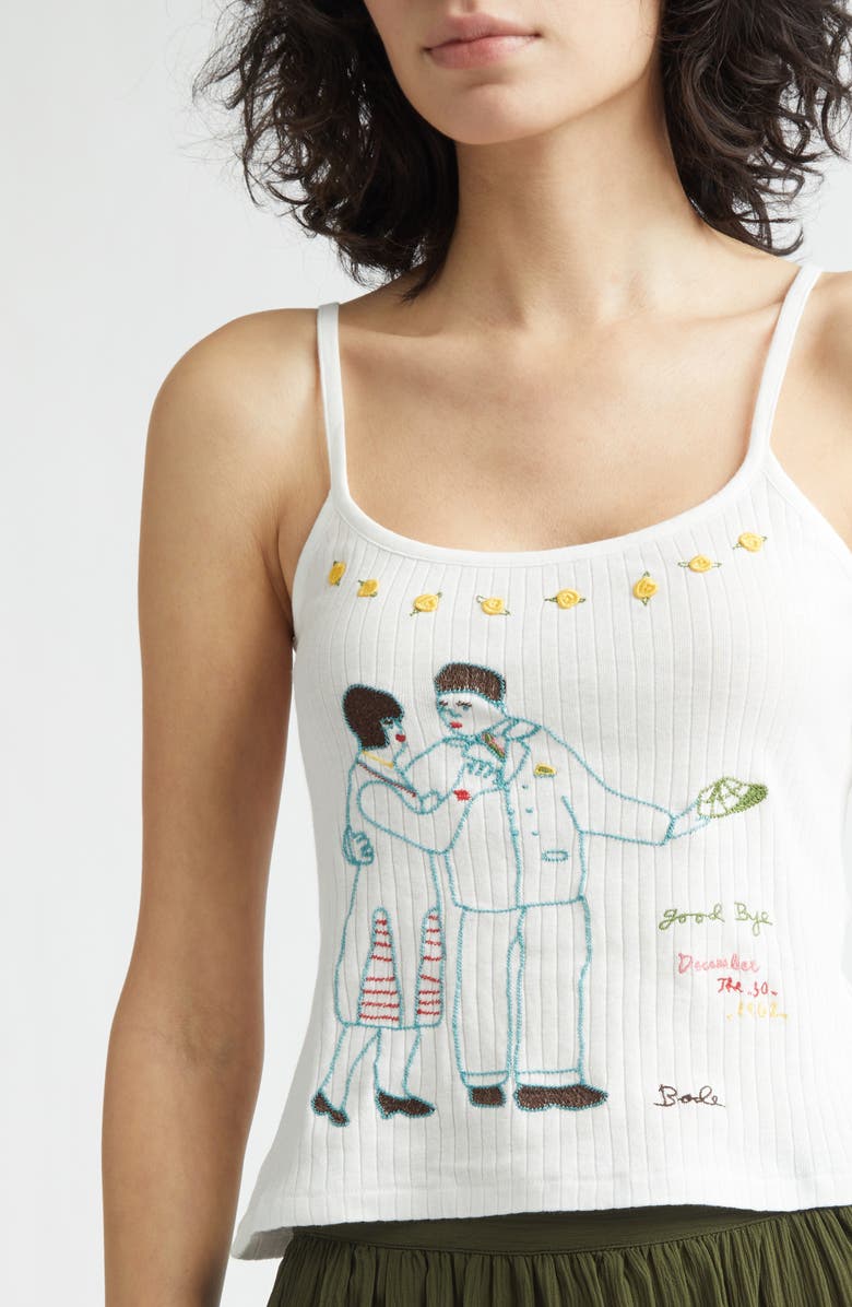 Bode Companion Embroidered Cotton Rib Camisole, Alternate, color, Cream