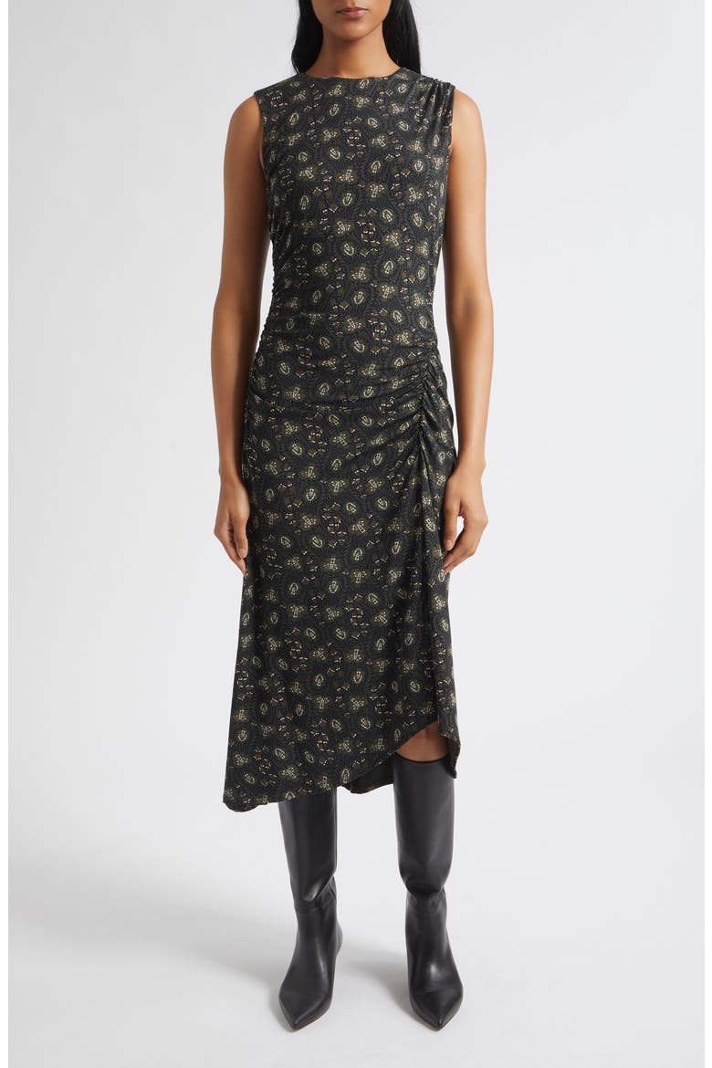 Theodora Ruched Midi Dress, Main, color, BLACK MULTI